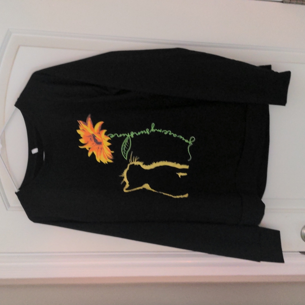 Crop Kitty with Sunflower Long Sleeve